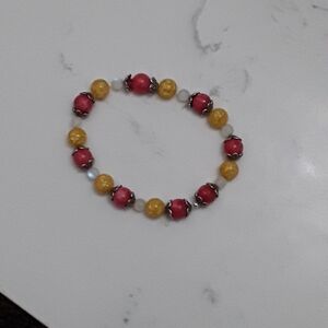Vibrant Red and Yellow Beaded Bracelet